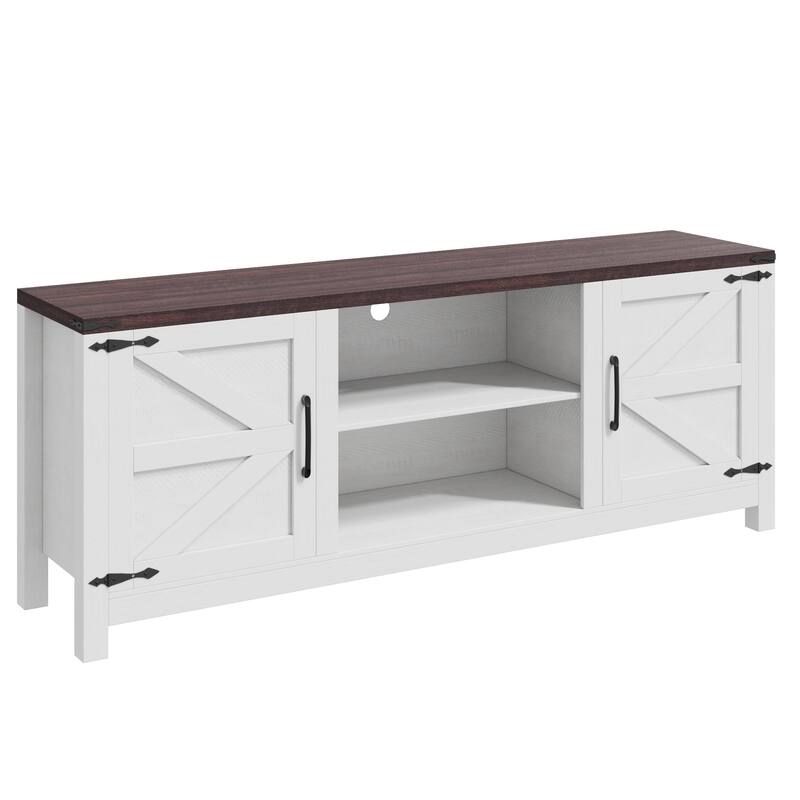 EROMMY Solid Wood TV Stand, Modern Entertainment Center with Glass Doors & Adjustable Shelves.