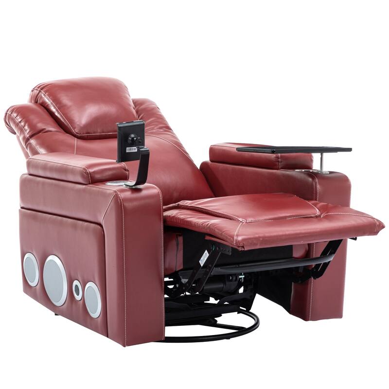 270 Degree Swivel PU Leather Power Recliner Individual Seat Home Theater Recliner with Surround Sound， Removable Tray Table