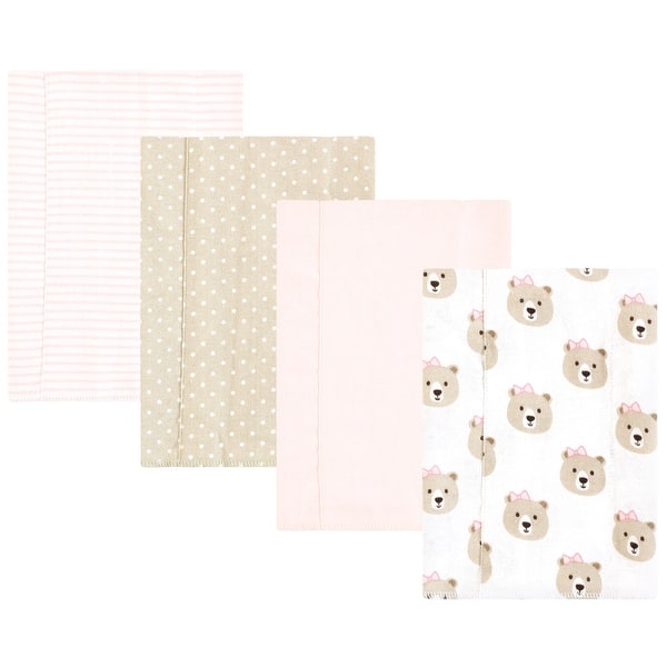 slide 1 of 1, Hudson Baby Infant Girl Cotton Flannel Burp Cloths, Pink Taupe Bear, One Size - Pink Taupe Bear 4 Pack - One Size One Size - Pink Taupe Bear 4 Pack