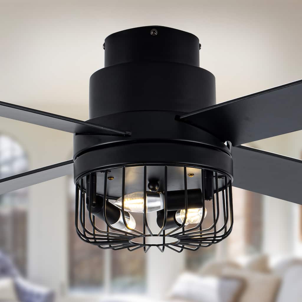 Chichoice 52" Noiseless Black Modern Flush Mount Ceiling Fan Reversible Blades with Light 6 speed Timing Remote Control