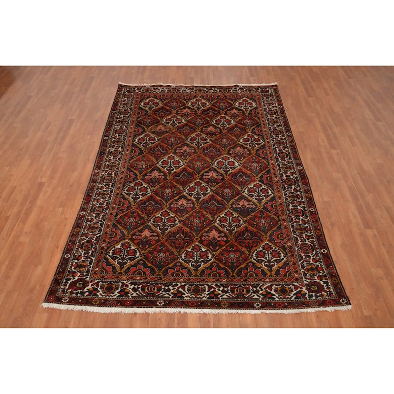 Hand Knotted Oriental 100% Wool Carpet Traditional Floral Oranges & Rust Bakhtiari Area Rug - 9' 6'' X 6' 7''