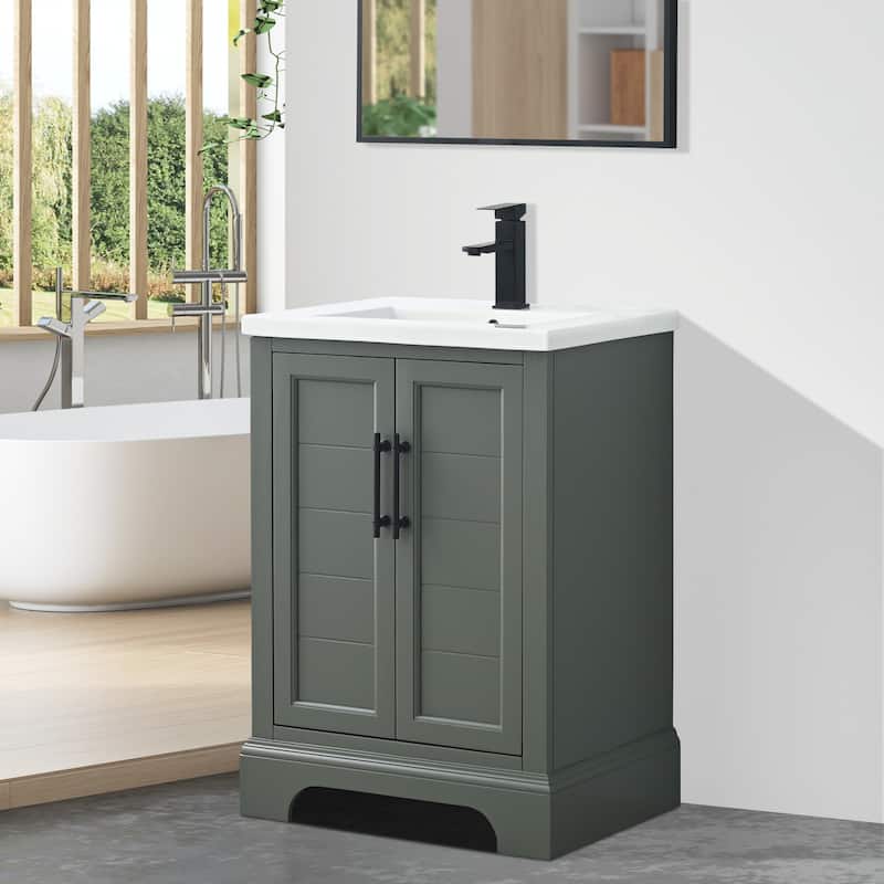 Vanity Art 24" Single Sink Bathroom Vanity with Ceramic Sink & Top