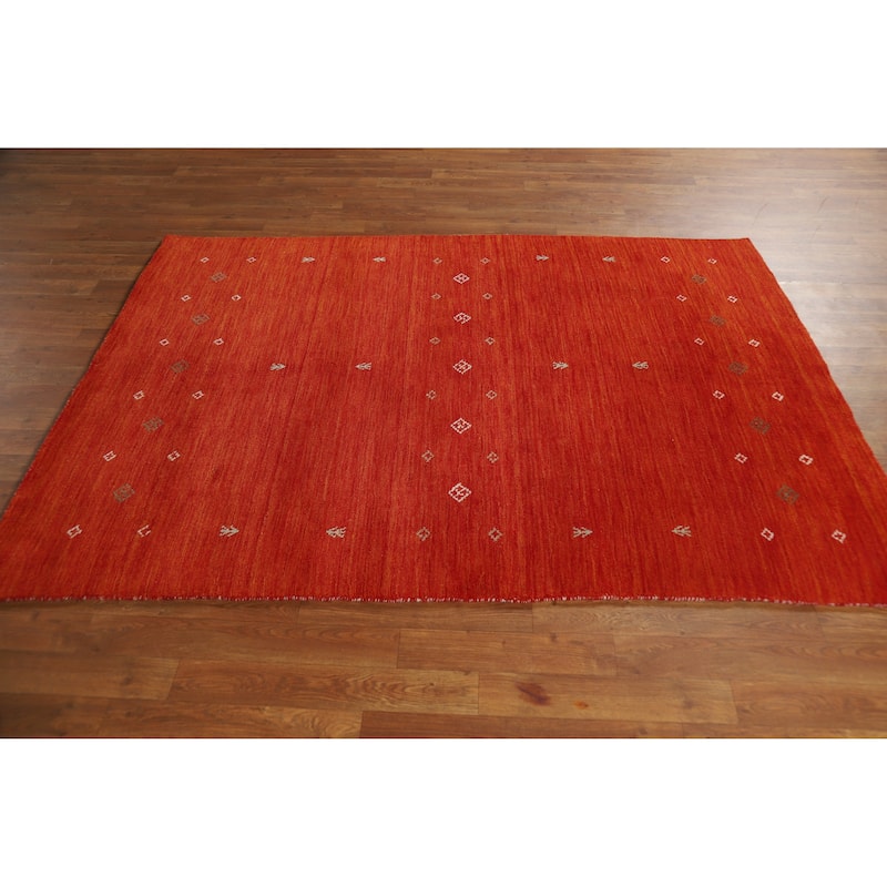Orange Gabbeh Indian Rug Handmade Modern Wool Carpet - 4'7" x 6'5"