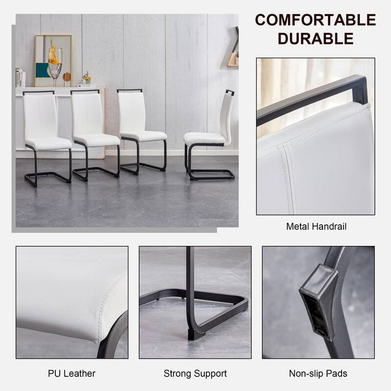Modern PU Faux Leather High Back Dining Chairs with C-shaped Tube Chrome Metal Legs