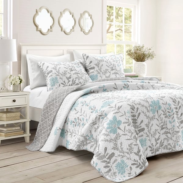 slide 2 of 12, Lush Decor Copper Grove Patos Reversible 3-piece Quilt Set Blue/Gray - California King