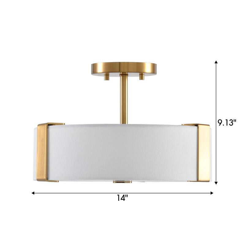 14 in. Modern Gold Drum Semi-Flush Mount Ceiling Light with Fabric Shade - 14" D x 14" W x 9.13" H