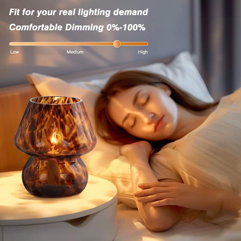 Brown Leopard Print All-glass Table Lamp with Inline Switch - 5.75'' x 5.75'' x 7.25'' (L x W x H)