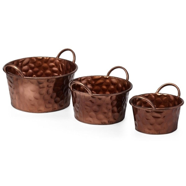 Set of 3 Conrite Copper Finish Textured Iron Planters 12.5” - N/A