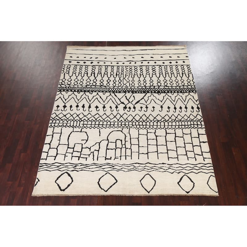 Vegetable Dye Moroccan Contemporary Area Rug Hand-knotted Wool Carpet - 8'1" x 9'9"