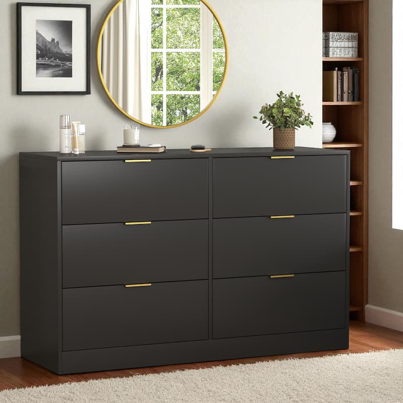 Modern 6 Drawer Dresser, 47" Wide Storage Cabinet, Wooden Chest of Drawers for Bedroom and Entryway