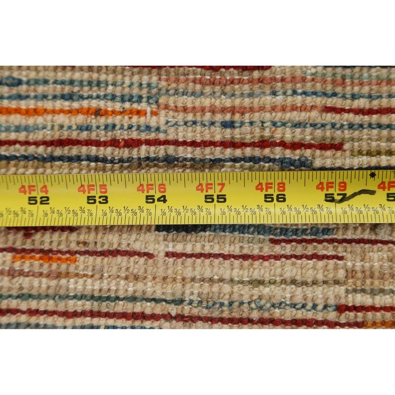 Vegetable Dye Striped Gabbeh Kashkoli Wool Area Rug Handmade Carpet - 3'3" x 4'10"