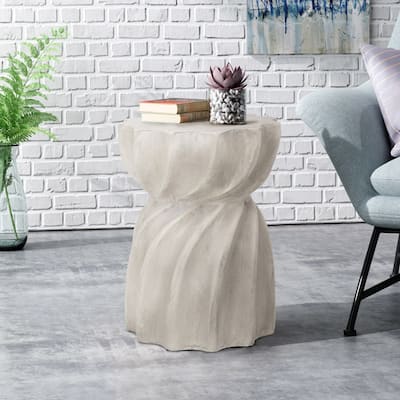 Roomfitters Canis Concrete Side Table, Outdoor Accent End Table, Modern Patio Small Round Table, Grey - Gray