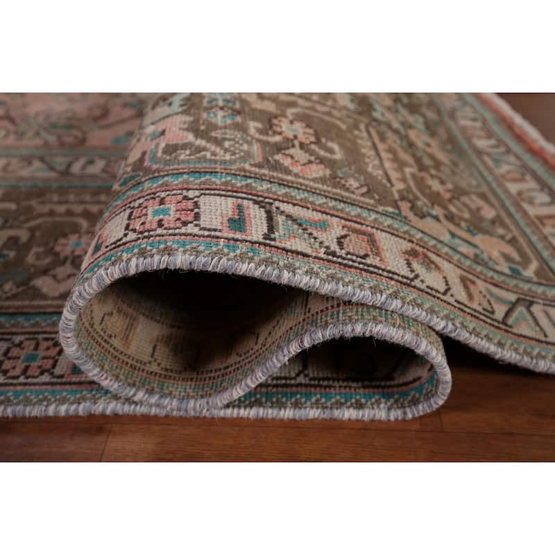 Distressed Tabriz Persian Vintage Rug Hand-Knotted Pink Wool Carpet - 8'2" x 11'1"