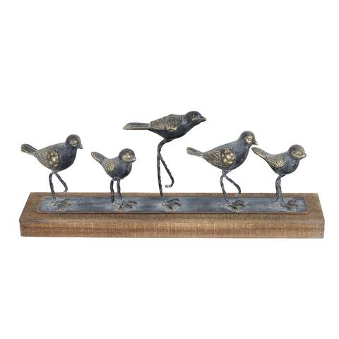 Foreside Home & Garden Rustic Walking Birds Wood and Metal Decorative Sculpture Table Top Décor - 4x18x7.3