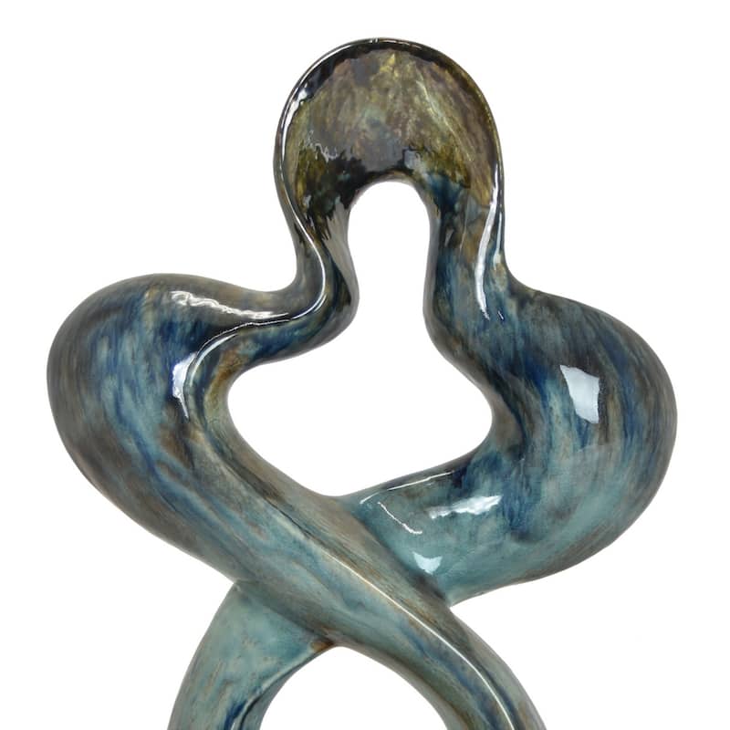 Accent Tabletop Decor, Blue Ceramic, Abstract Sculpture, 20 Inch