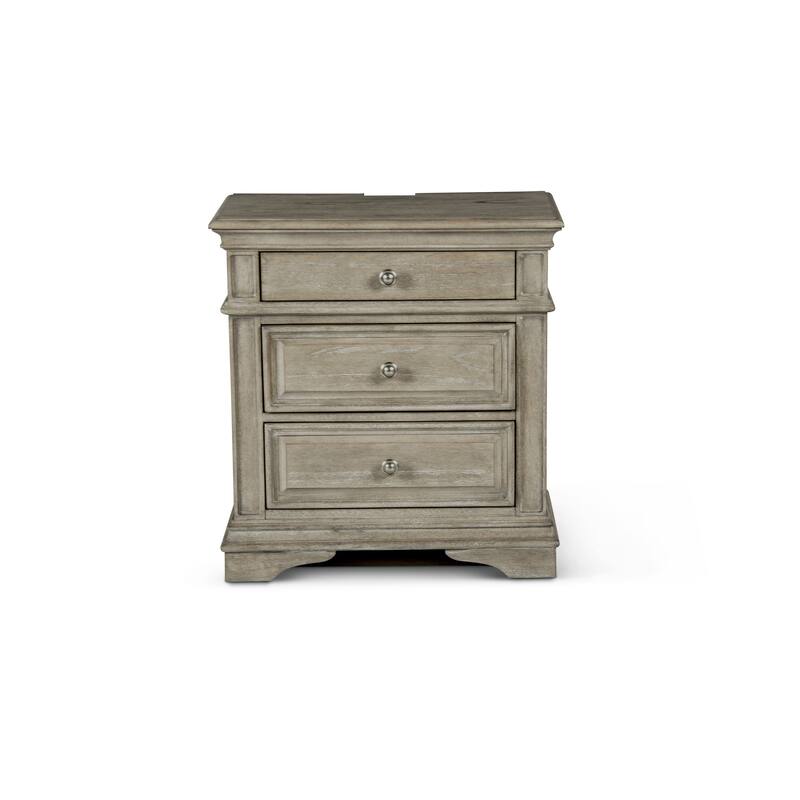 Highland Park Nightstand, Bedside Decorative Table with Nickle Hardware and 3-Drawer, Sofa Side Table with USB Port