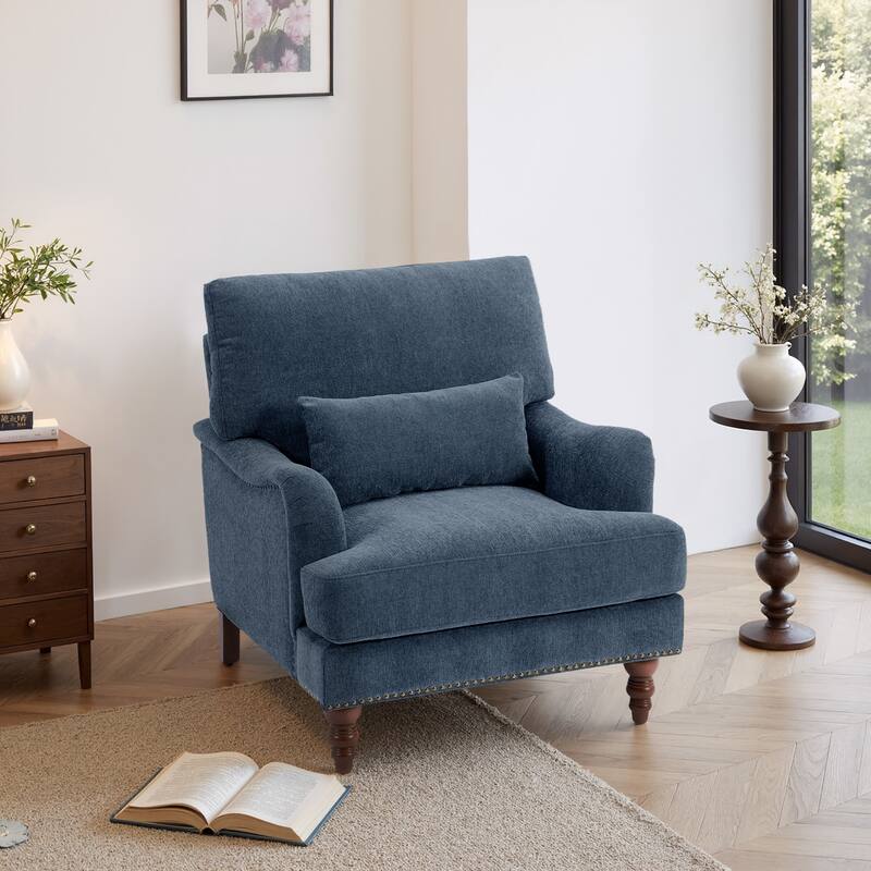 Mid Century Chenille Upholstered Accent Chair with Nailhead Trim