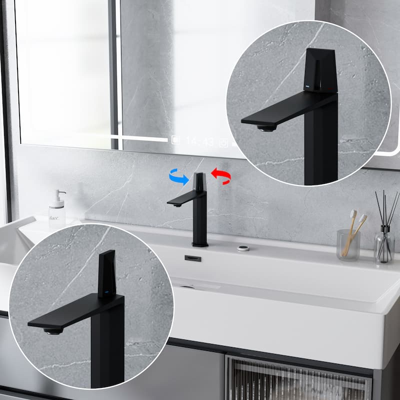 Brass Single Hole Bathroom Faucet, CUPC Certified 500K Leak-Proof, 1.97GPM with Red/Blue Handle (Brushed Gold/Matte Black)