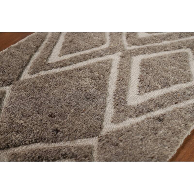 Brown Carved Moroccan Oriental Accent Rug Handmade Wool Carpet - 2'0"x 3'0"