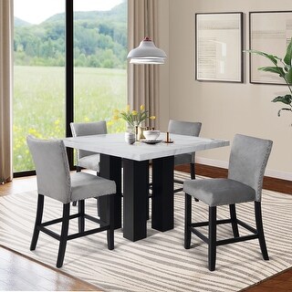 GTU Furniture 5Pc Counter Height Square Dining Table with Faux Marble ...