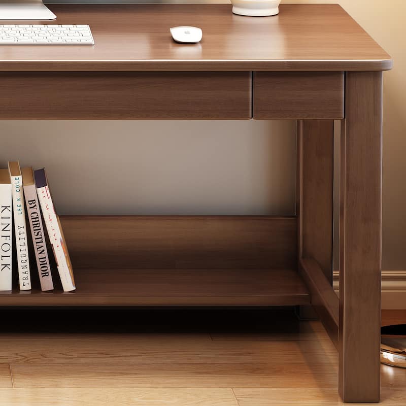Wooden Desk and Chair Set, Extra Long Computer Desk 2 Person Desk, Double Office Desk