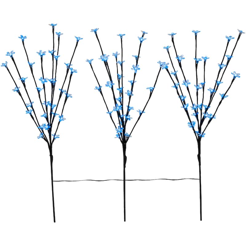 3 Pre-Lit Cherry Blossom Artificial Tree Branches 2.5' Blue LED Lights