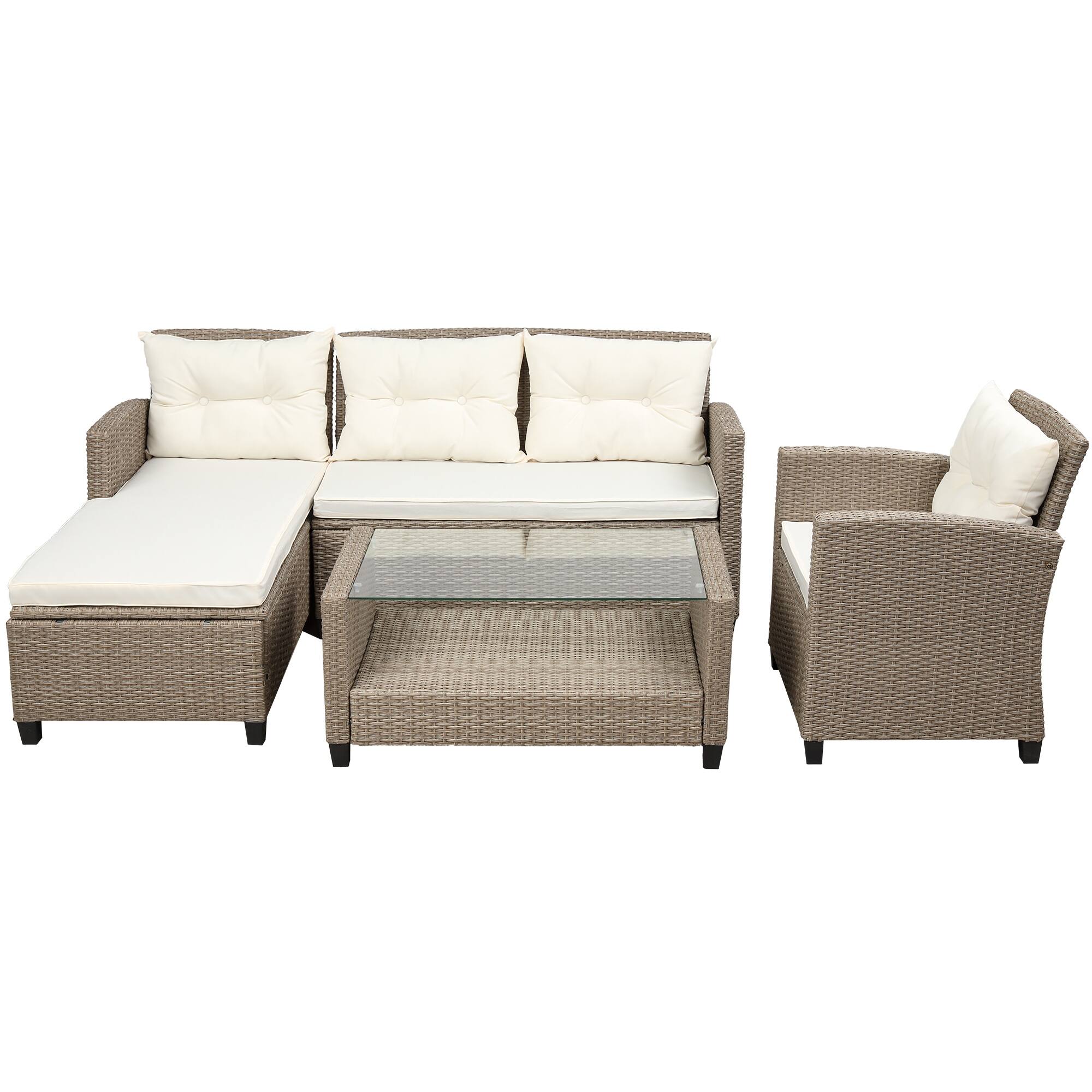 Outdoor, Patio Furniture Sets, 4 Piece Conversation Set Wicker Ratten