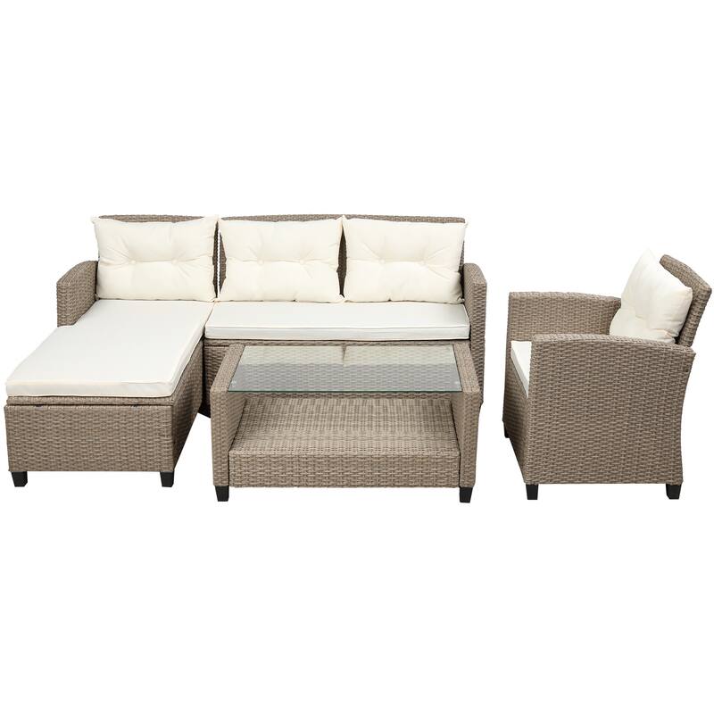 Outdoor, Patio Furniture Sets, 4 Piece Conversation Set Wicker Ratten