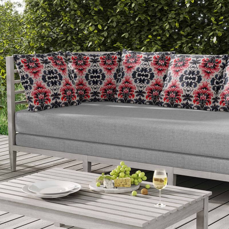 Damask Rapture Indoor/Outdoor Reversible Throw Pillow Grey and Pink