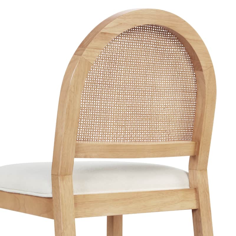 Bailey 19 in. Boucle Dining Chair, Upholstered Side Chair with Natural Woven Rattan Back and Solid Wood Legs