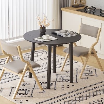Extendable Round Solid Wood Dining Table (Only Table)