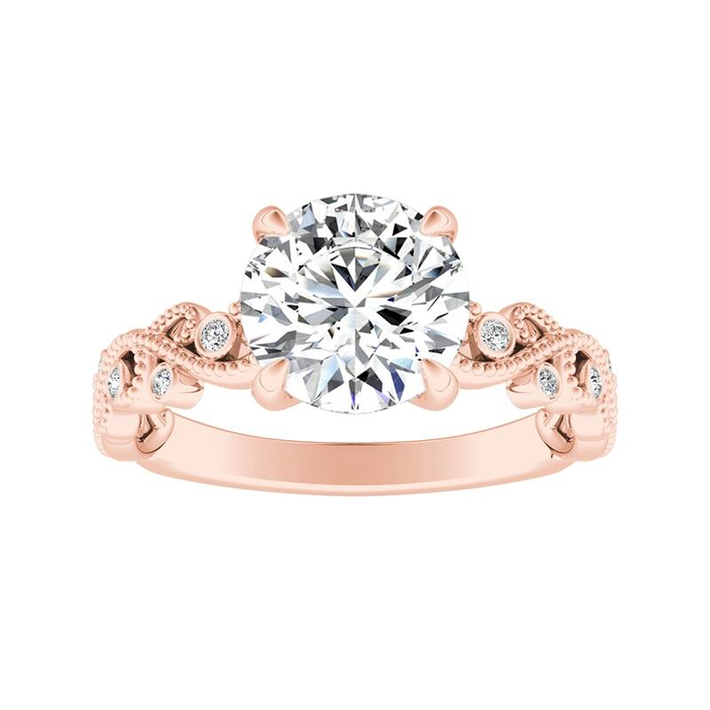 Auriya 14k Gold 2ct TW Vintage Moissanite and Diamond Engagement Ring 1/10cttw - Rose - 7