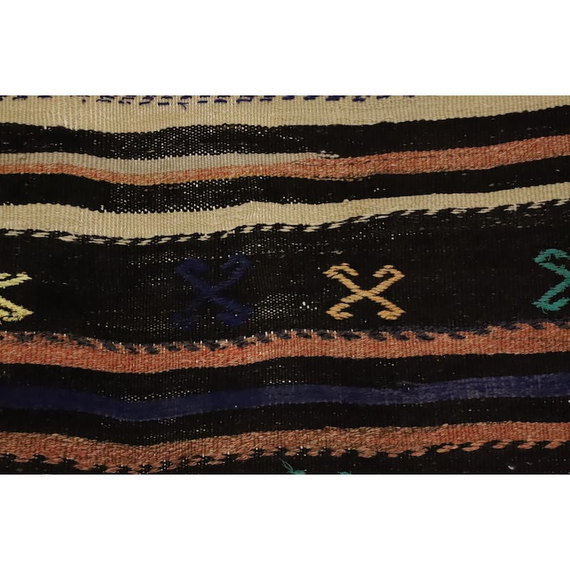 Hand Woven Oriental 100% Wool Carpet Southwestern Tribal Black Kilim Runner Rug - 9' 6'' X 3' 4''