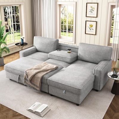 L-shaped Reversible Sleeper Sectional Sofa with Storage Space