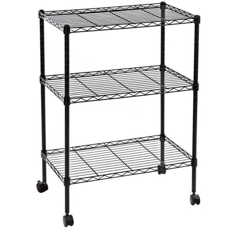 3-Layer Plastic Coated Iron Shelf with Plastic Wheels - (23.62 x 13.78 x 33.46)"