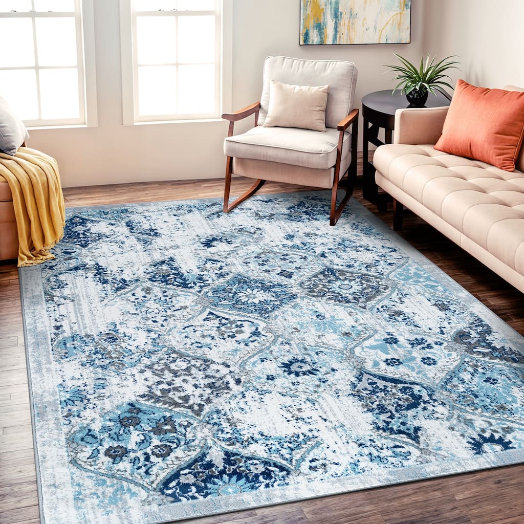 World Rug Gallery Trellis Bordered Moroccan Durable Area Rug Pet Friendly, Perfect for Entryway, Living Room, and Bedroom