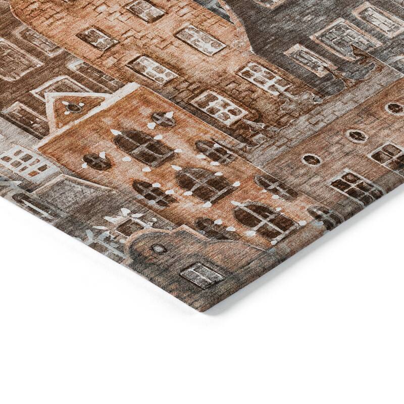 HomeRoots Village Houses Transitional Rectangle Outdoor Rug