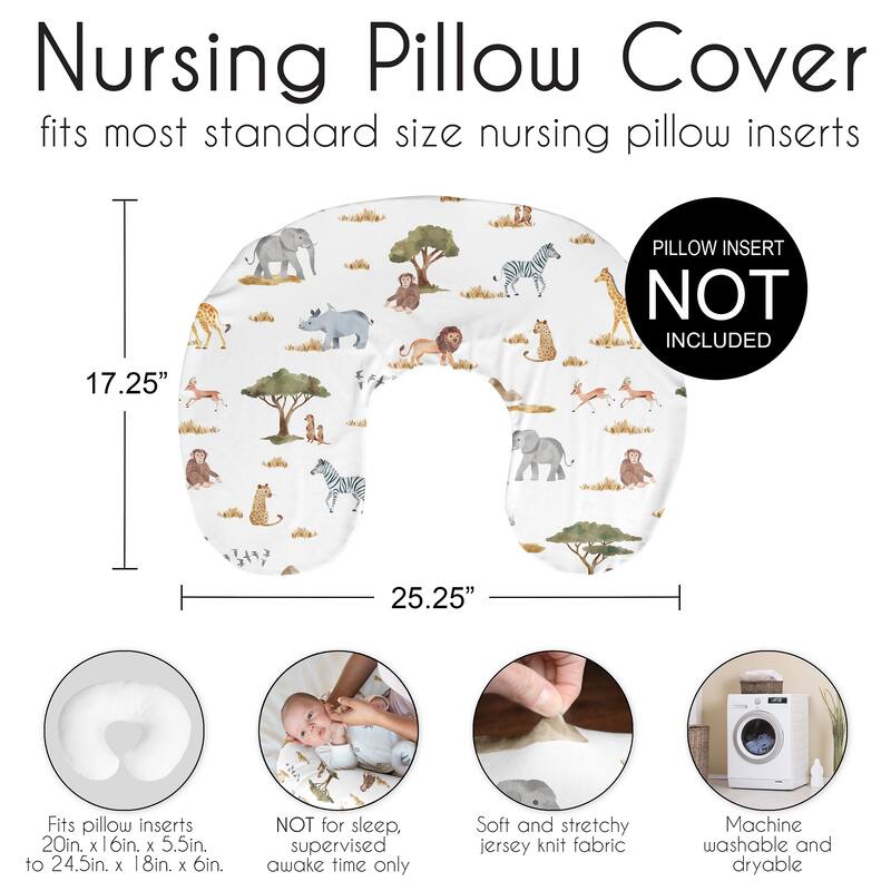 Sweet Jojo Designs Jungle Animals Boy Girl Gender Neutral Nursing Breastfeeding Pillow Cover (Pillow Not Included) Green Boho