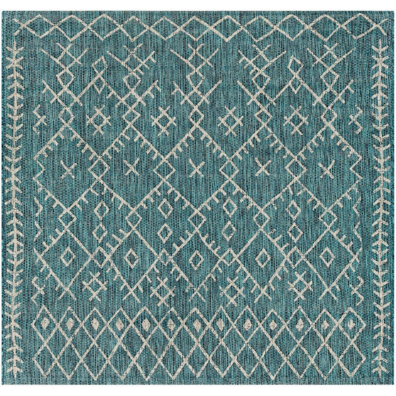 Livabliss Eagean Global Indoor/Outdoor Area Rug - 6'7" x 6'7" Square - Aqua