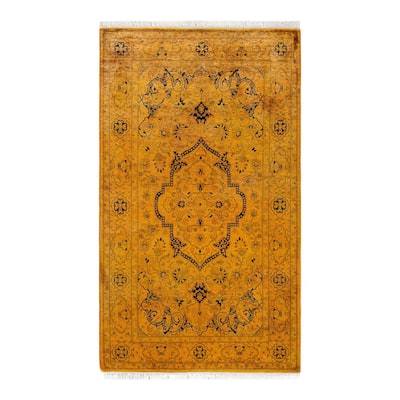 Overton Hand Knotted Wool Vintage Inspired Modern Contemporary Overdyed Gold Area Rug - 3' 1" x 5' 3"