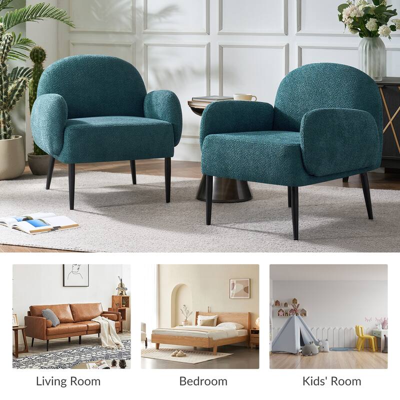 Abe Modern Boucle Accent Chair with Adjustable Metal Legs Set of 2 by HULALA HOME