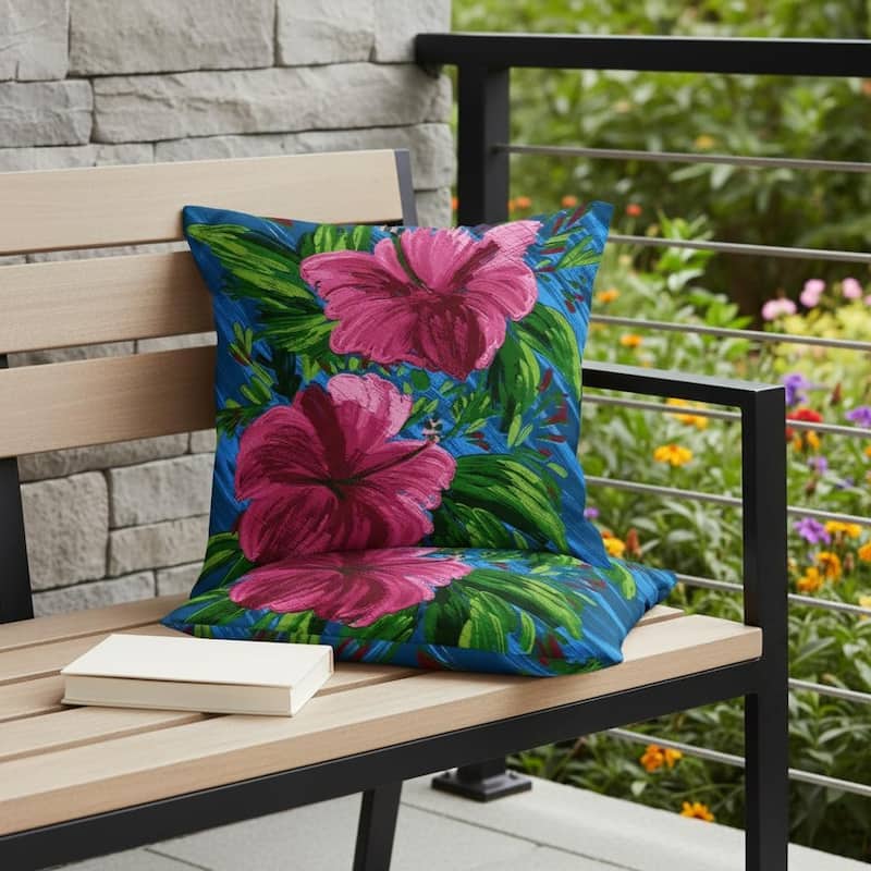 HomeRoots Set of Two 16" X 16" Blue and Pink Blown Seam Floral Indoor Outdoor Throw Pillow - 16.00' X '16.00' X '5.00 - Blue/Pink - 16.00' X '16.00' X '5.00