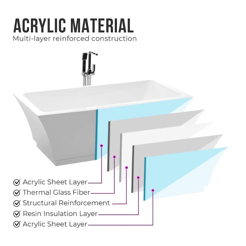 Vanity Art 67" Acrylic Freestanding Soaking Bathtub