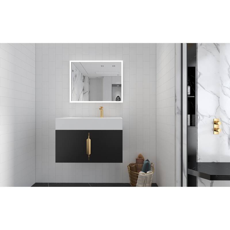 Amazon 30" Wall Mounted Bathroom Right Basin Vanity Set w/ White Top