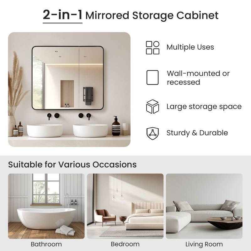 Talayuela Rectangular Aluminum Framed Medicine Cabinet with Mirror
