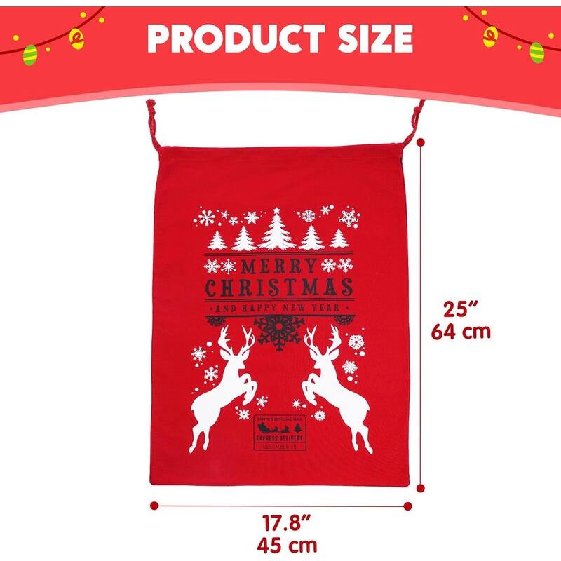 3 Packs Santa Sack, Large Christmas Canvas Gift Bag with Drawstring 26" x 19" for Hoilday Party Supplies - Multicolor