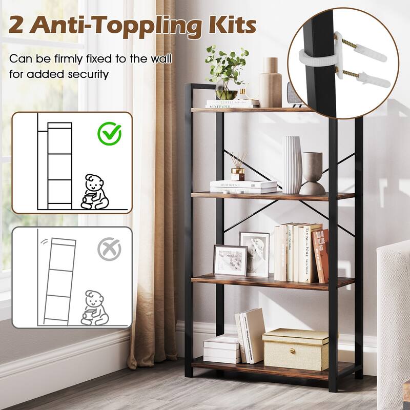 Gymax 2PCS 47'' Floor Bookcase w/ Shelves Heavy Duty Metal Frame &