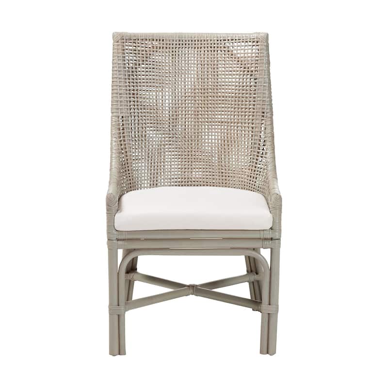 Bella Rattan Dining Chair - Handwoven Wicker Accent Side Chair with High Backrest, Coastal Boho Seating for Kitchen or Dining