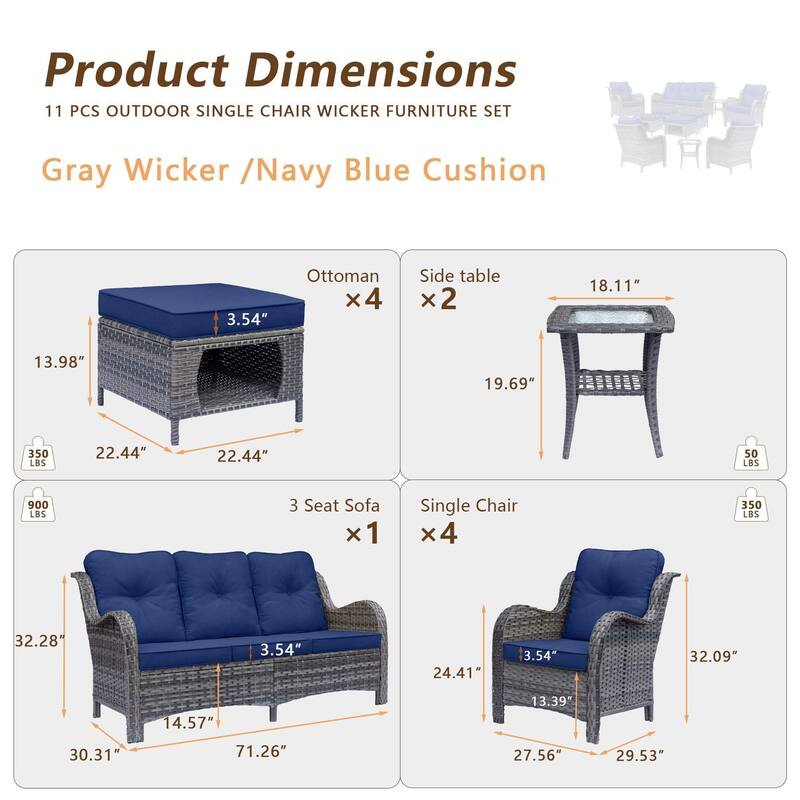 Gray Rattan Wicker High Back Outdoor Patio Furniture Sofa Seating Set