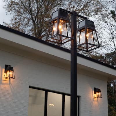 Gama Sonic Aria 98 in. Black Modern Aluminum Double Solar Post Light